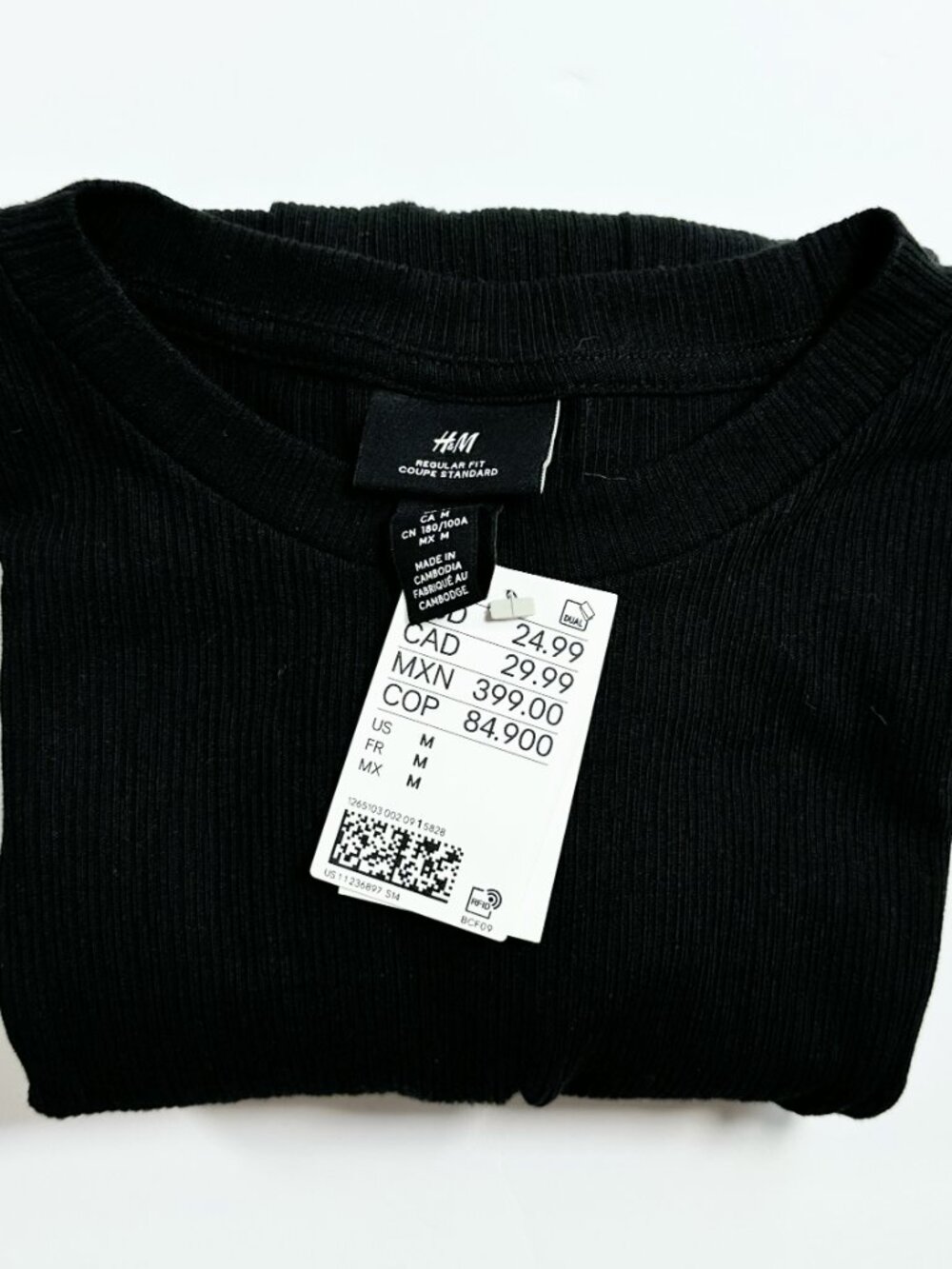 H&M Men's Medium Ribbed Knit Loose Fit Coupe Ample Solid Black T-Shirt NWT - Picture 16 of 16